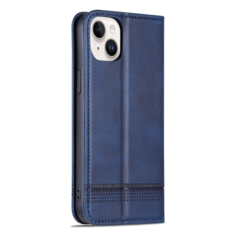 For iPhone 15 Plus AZNS Magnetic Calf Texture Leather Phone Case(Dark Blu) by AZNS