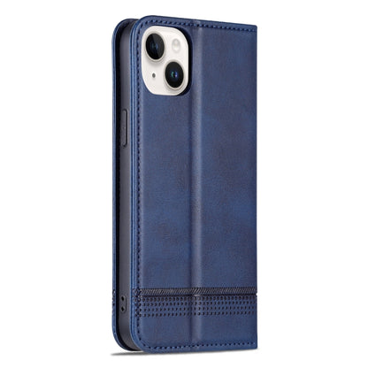 For iPhone 15 Plus AZNS Magnetic Calf Texture Leather Phone Case(Dark Blu) by AZNS