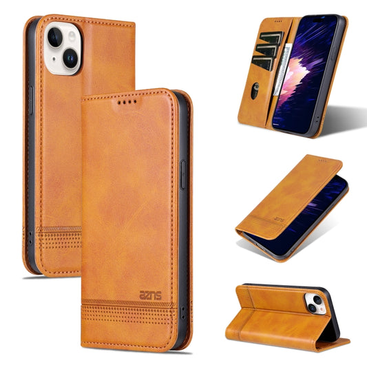 For iPhone 15 AZNS Magnetic Calf Texture Leather Phone Case(Light Brown) by AZNS
