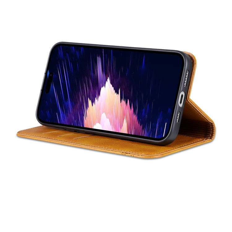 For iPhone 15 AZNS Magnetic Calf Texture Leather Phone Case(Light Brown) by AZNS