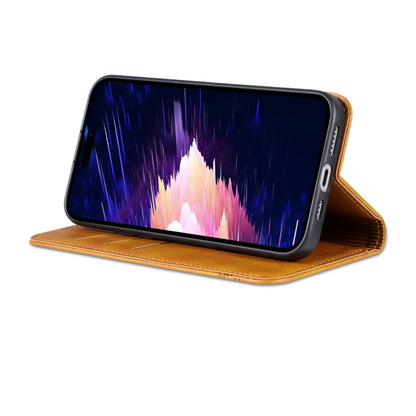 For iPhone 15 AZNS Magnetic Calf Texture Leather Phone Case(Light Brown) by AZNS