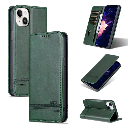 For iPhone 15 AZNS Magnetic Calf Texture Leather Phone Case(Dark Green) by AZNS