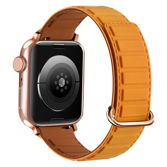 For Apple Watch Series 8 45mm Reverse Buckle Magnetic Silicone Watch Band(Rose Buckle Poppy Brown) by bashfashion