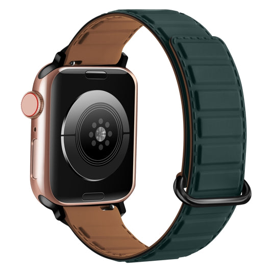 For Apple Watch Series 7 41mm Reverse Buckle Magnetic Silicone Watch Band(Black Buckle Green Brown) by bashfashion