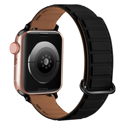 For Apple Watch Series 7 41mm Reverse Buckle Magnetic Silicone Watch Band(Black Buckle Black Brown) by bashfashion