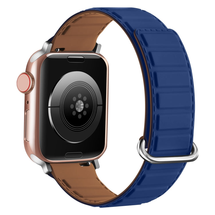 For Apple Watch SE 40mm Reverse Buckle Magnetic Silicone Watch Band(Silver Buckle Blue) by bashfashion