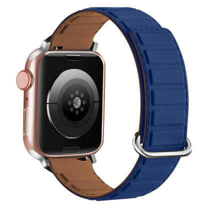 For Apple Watch SE 40mm Reverse Buckle Magnetic Silicone Watch Band(Silver Buckle Blue) by bashfashion