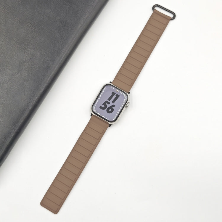 For Apple Watch Series 6 40mm Reverse Buckle Magnetic Silicone Watch Band(Black Buckle Coffee) by bashfashion