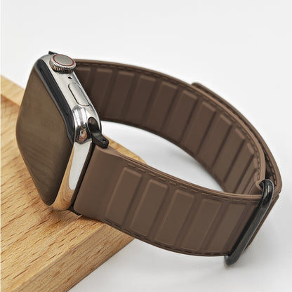 For Apple Watch Series 6 40mm Reverse Buckle Magnetic Silicone Watch Band(Black Buckle Coffee) by bashfashion