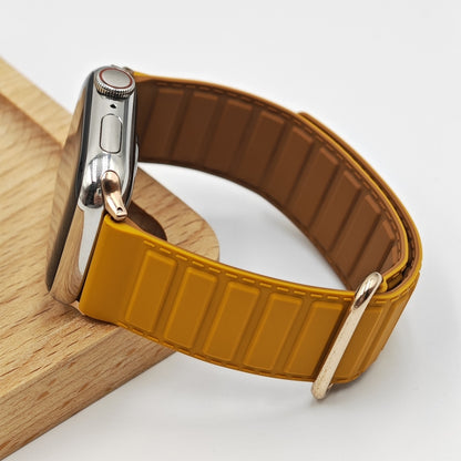 For Apple Watch Series 6 40mm Reverse Buckle Magnetic Silicone Watch Band(Rose Buckle Poppy Brown) by bashfashion