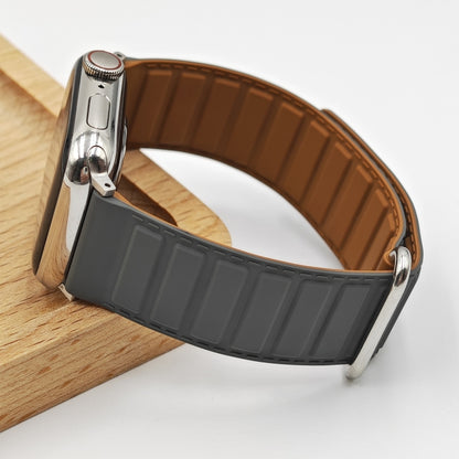 For Apple Watch Series 5 40mm Reverse Buckle Magnetic Silicone Watch Band(Silver Buckle Grey Brown) by bashfashion