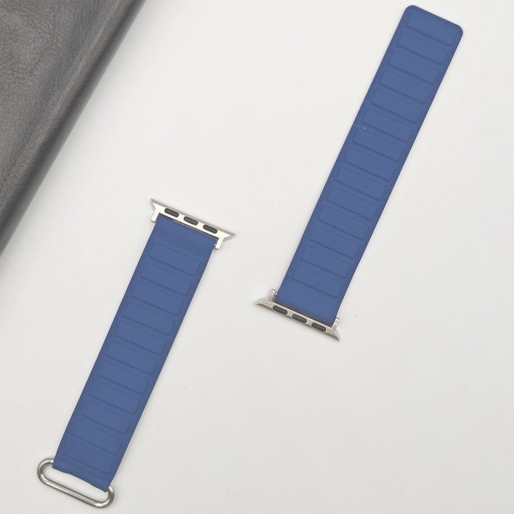 For Apple Watch Series 5 44mm Reverse Buckle Magnetic Silicone Watch Band(Silver Buckle Blue) by bashfashion