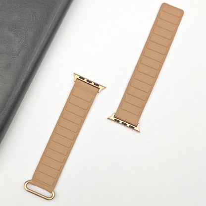 For Apple Watch Series 5 44mm Reverse Buckle Magnetic Silicone Watch Band(Rose Buckle Milk Apricot) by bashfashion