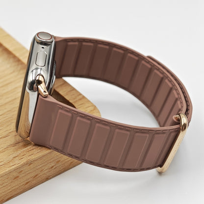 For Apple Watch Series 4 44mm Reverse Buckle Magnetic Silicone Watch Band(Rose Buckle Rouge) by bashfashion