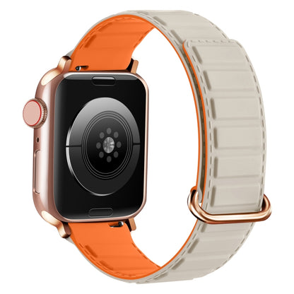 For Apple Watch Series 4 44mm Reverse Buckle Magnetic Silicone Watch Band(Rose Buckle Starlight Orange) by bashfashion