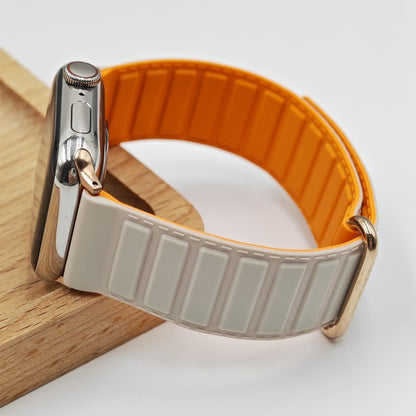 For Apple Watch Series 4 44mm Reverse Buckle Magnetic Silicone Watch Band(Rose Buckle Starlight Orange) by bashfashion