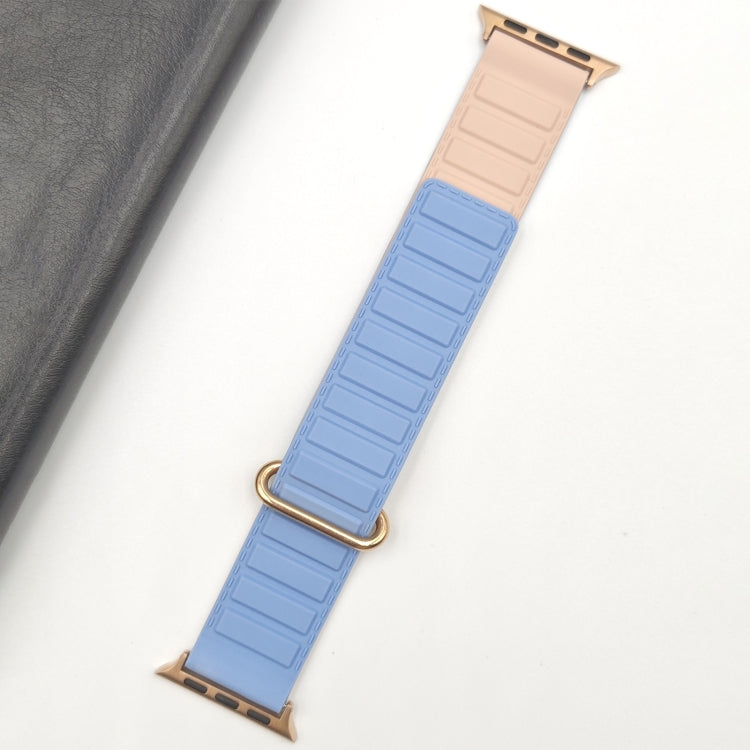 For Apple Watch Series 4 44mm Reverse Buckle Magnetic Silicone Watch Band(Rose Buckle Blue Pink) by bashfashion
