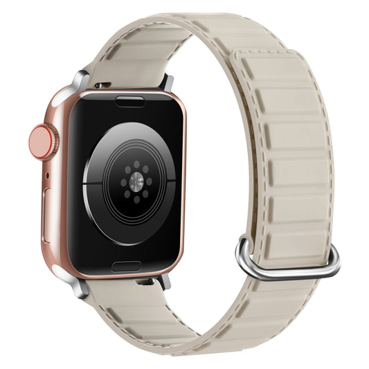 For Apple Watch Series 3 38mm Reverse Buckle Magnetic Silicone Watch Band(Silver Buckle Starlight) by bashfashion