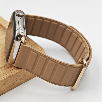 For Apple Watch Series 3 38mm Reverse Buckle Magnetic Silicone Watch Band(Rose Buckle Milk Apricot) by bashfashion