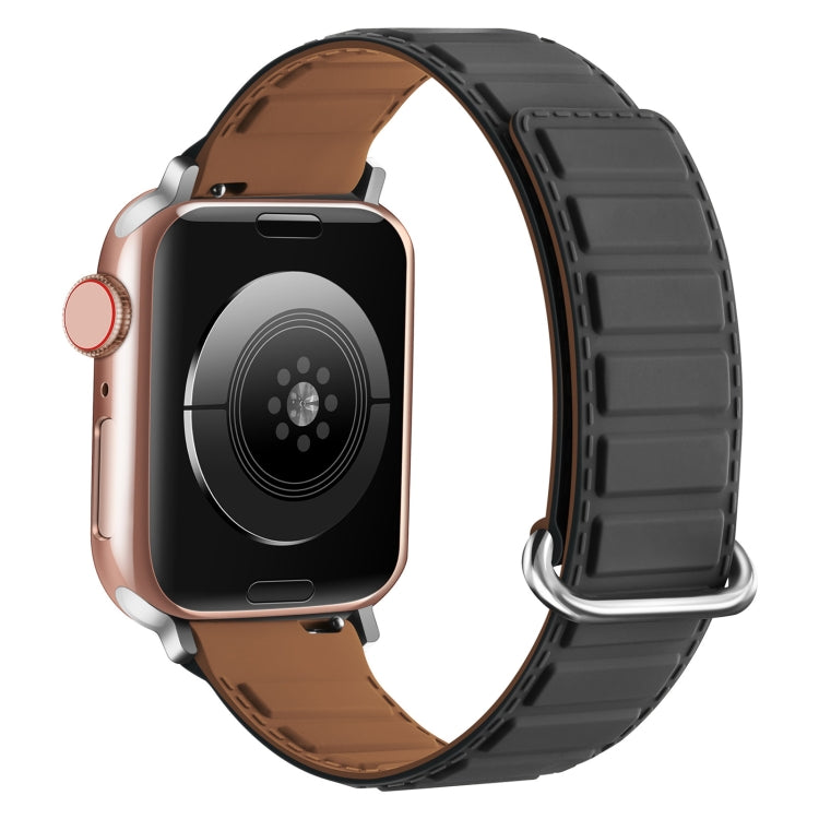 For Apple Watch Series 2 42mm Reverse Buckle Magnetic Silicone Watch Band(Silver Buckle Grey Brown) by bashfashion