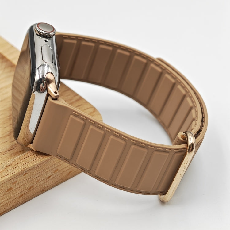 For Apple Watch Series 2 42mm Reverse Buckle Magnetic Silicone Watch Band(Rose Buckle Milk Apricot) by bashfashion