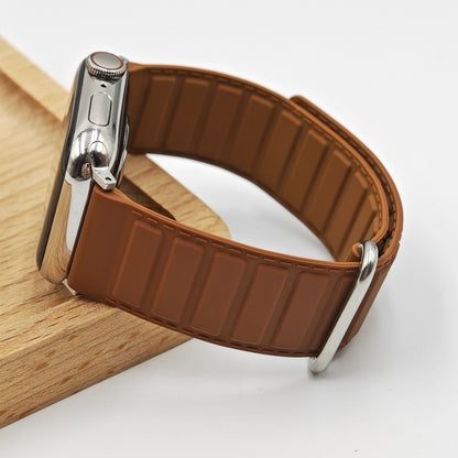 For Apple Watch 38mm Reverse Buckle Magnetic Silicone Watch Band(Silver Buckle Brown) by bashfashion
