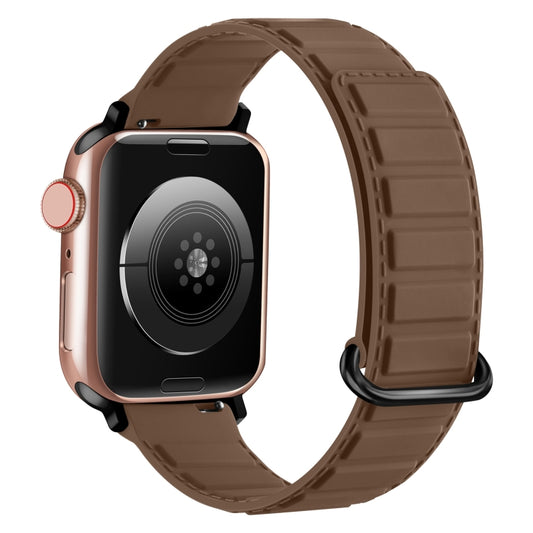 For Apple Watch 38mm Reverse Buckle Magnetic Silicone Watch Band(Black Buckle Coffee) by bashfashion