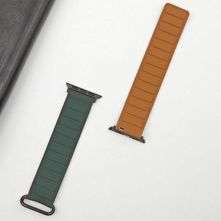 For Apple Watch 42mm Reverse Buckle Magnetic Silicone Watch Band(Black Buckle Green Brown) by bashfashion