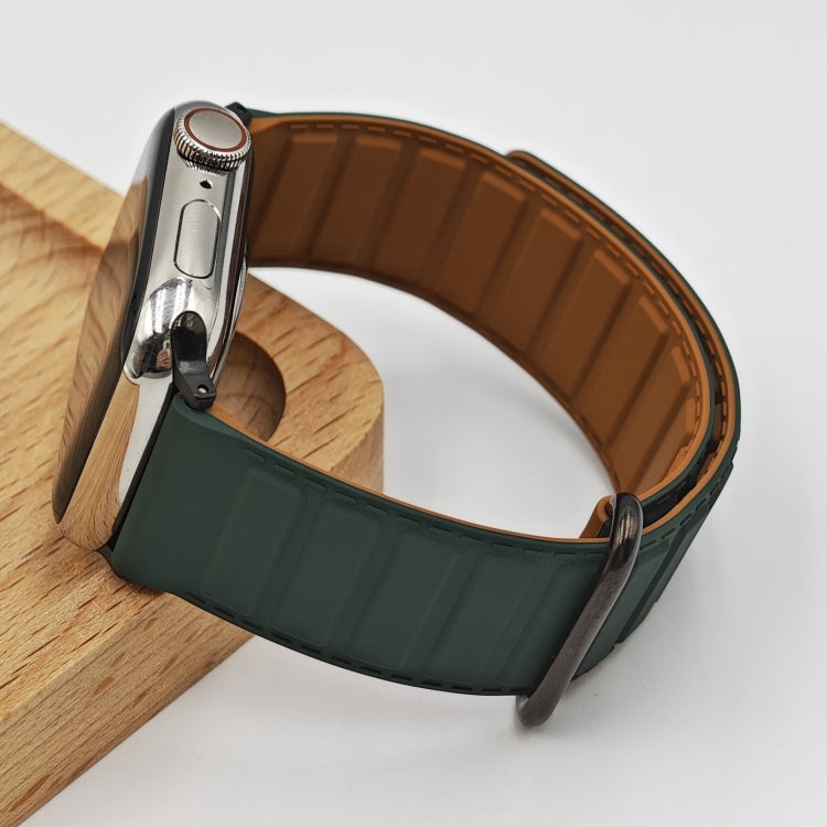 For Apple Watch Ultra 2 49mm Reverse Buckle Magnetic Silicone Watch Band(Black Buckle Green Brown) by bashfashion