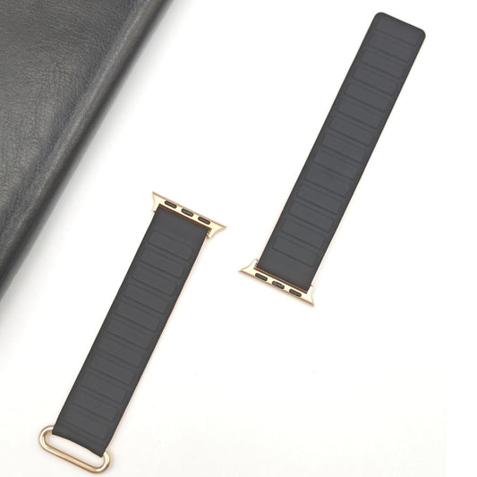 For Apple Watch Ultra 2 49mm Reverse Buckle Magnetic Silicone Watch Band(Rose Buckle Black Orange) by bashfashion