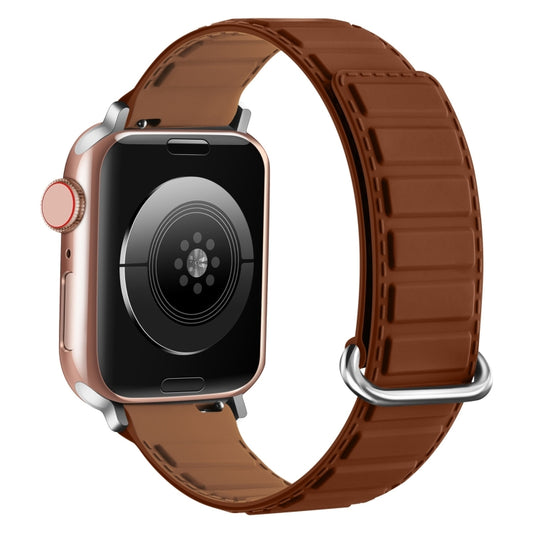 For Apple Watch SE 2023 40mm Reverse Buckle Magnetic Silicone Watch Band(Silver Buckle Brown) by bashfashion
