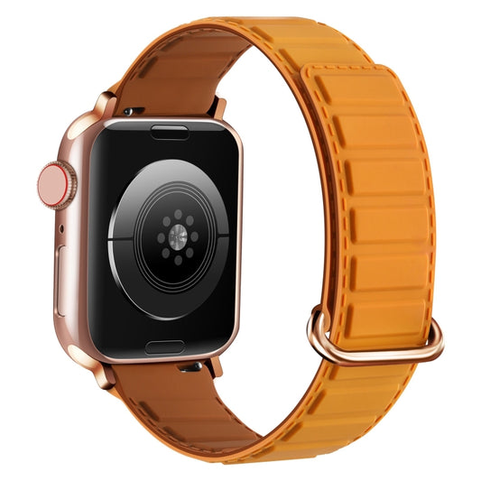 For Apple Watch SE 2023 40mm Reverse Buckle Magnetic Silicone Watch Band(Rose Buckle Poppy Brown) by bashfashion