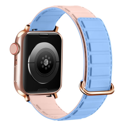 For Apple Watch SE 2023 40mm Reverse Buckle Magnetic Silicone Watch Band(Rose Buckle Blue Pink) by bashfashion