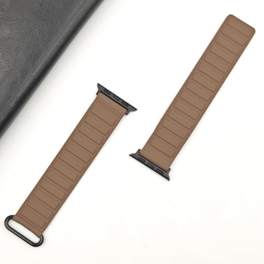 For Apple Watch SE 2023 44mm Reverse Buckle Magnetic Silicone Watch Band(Black Buckle Coffee) by bashfashion