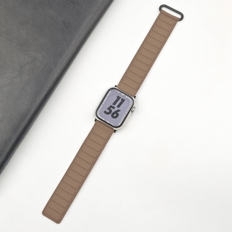 For Apple Watch SE 2023 44mm Reverse Buckle Magnetic Silicone Watch Band(Black Buckle Coffee) by bashfashion