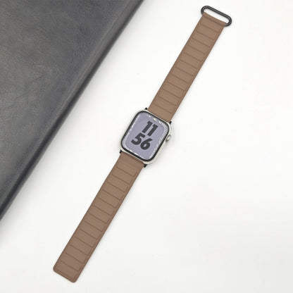 For Apple Watch SE 2023 44mm Reverse Buckle Magnetic Silicone Watch Band(Black Buckle Coffee) by bashfashion