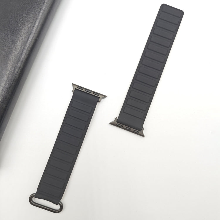 For Apple Watch SE 2023 44mm Reverse Buckle Magnetic Silicone Watch Band(Black Buckle Black Brown) by bashfashion