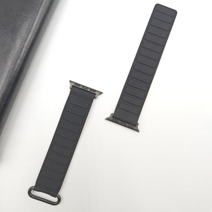 For Apple Watch SE 2023 44mm Reverse Buckle Magnetic Silicone Watch Band(Black Buckle Black Brown) by bashfashion