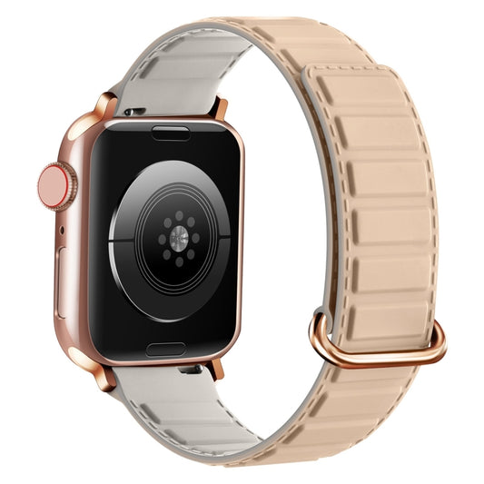 For Apple Watch SE 2023 44mm Reverse Buckle Magnetic Silicone Watch Band(Rose Buckle Milk Grey) by bashfashion