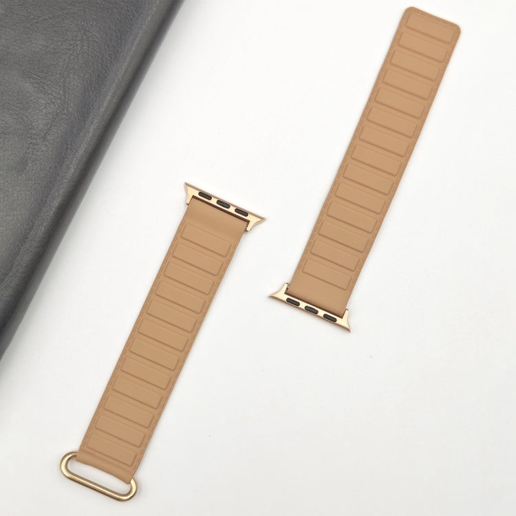 For Apple Watch SE 2023 44mm Reverse Buckle Magnetic Silicone Watch Band(Rose Buckle Milk Apricot) by bashfashion