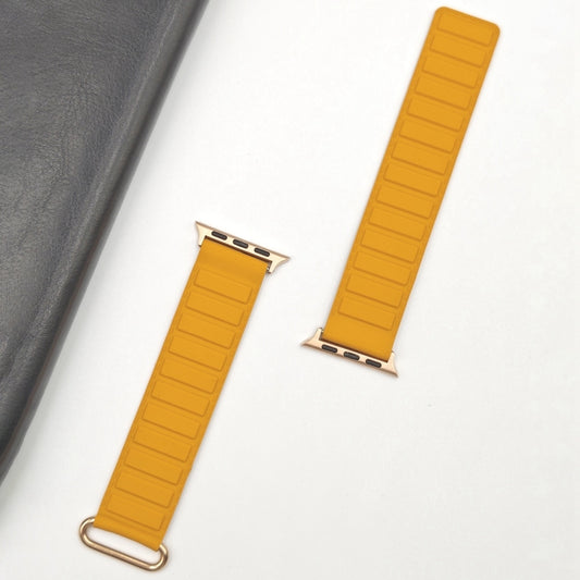 For Apple Watch SE 2023 44mm Reverse Buckle Magnetic Silicone Watch Band(Rose Buckle Poppy Brown) by bashfashion