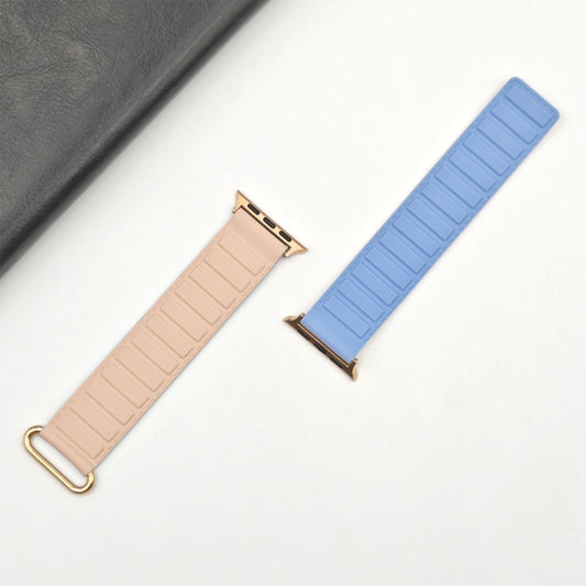 For Apple Watch SE 2023 44mm Reverse Buckle Magnetic Silicone Watch Band(Rose Buckle Blue Pink) by bashfashion
