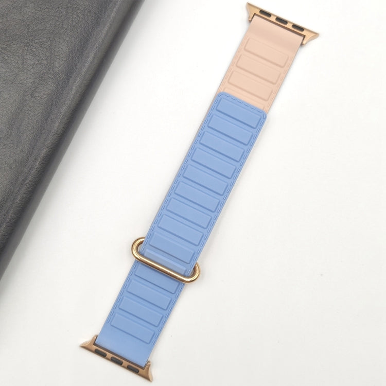 For Apple Watch SE 2023 44mm Reverse Buckle Magnetic Silicone Watch Band(Rose Buckle Blue Pink) by bashfashion