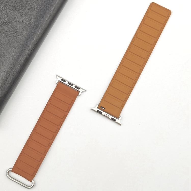 For Apple Watch Series 10 46mm Reverse Buckle Magnetic Silicone Watch Band(Silver Buckle Brown) by bashfashion