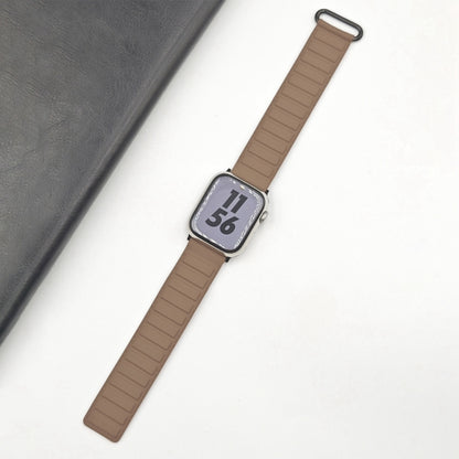For Apple Watch Series 10 46mm Reverse Buckle Magnetic Silicone Watch Band(Black Buckle Coffee) by bashfashion