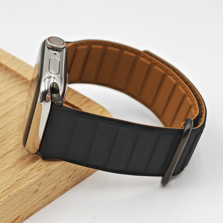 For Apple Watch Series 10 46mm Reverse Buckle Magnetic Silicone Watch Band(Black Buckle Black Brown) by bashfashion