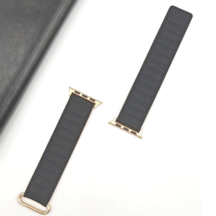 For Apple Watch Series 10 46mm Reverse Buckle Magnetic Silicone Watch Band(Rose Buckle Black Orange) by bashfashion