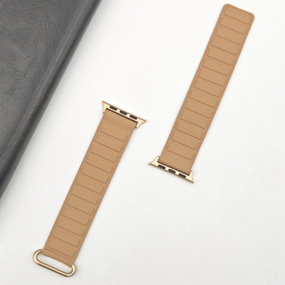 For Apple Watch Series 10 46mm Reverse Buckle Magnetic Silicone Watch Band(Rose Buckle Milk Apricot) by bashfashion
