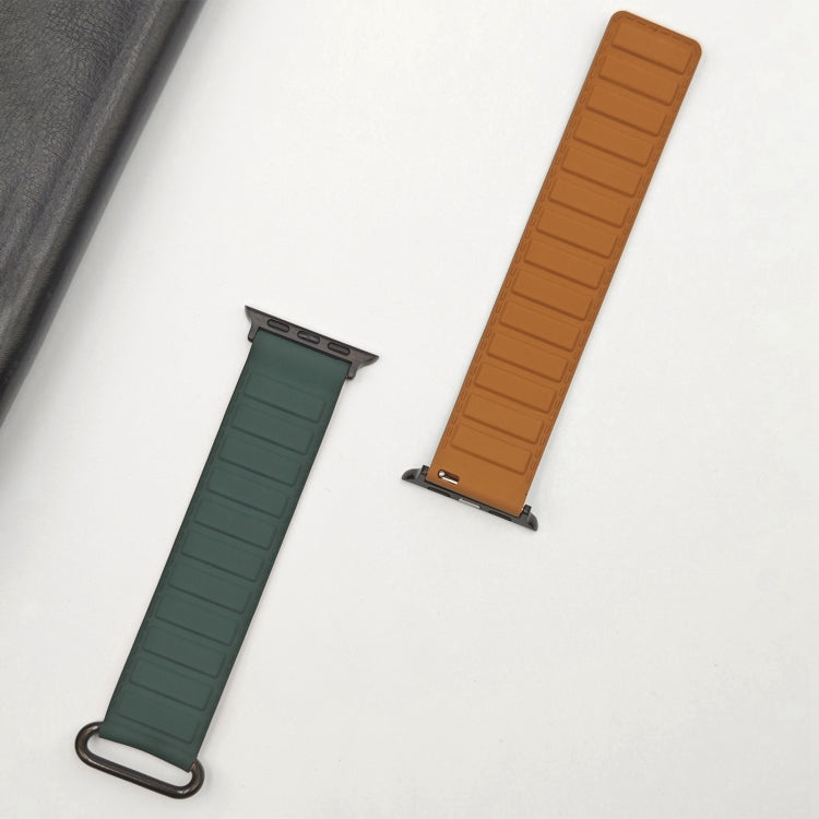 For Apple Watch Series 10 42mm Reverse Buckle Magnetic Silicone Watch Band(Black Buckle Green Brown) by bashfashion