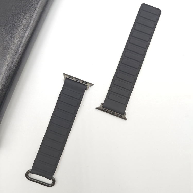 For Apple Watch Series 10 42mm Reverse Buckle Magnetic Silicone Watch Band(Black Buckle Black Brown) by bashfashion